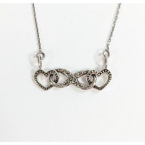 Two Hearts Infinity 925 Sterling Silver Bar Necklace